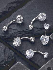 5 piezas Anillos de ombligo de acero inoxidable 14G, Anillos de ombligo con forma de corazón para mujeres y niñas, Incrustados con cristales, Adecuados para el Día de San Valentín, Madre, Día de la Madre y otras ocasiones, Se pueden usar como regalos. - estilo mixto - Ver 5