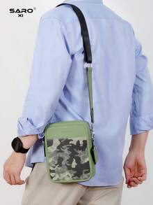 saroxi Bolso bandolera para hombre con bolsillo lateral, bolso de una sola correa, bolsa para artículos pequeños, multifuncional para ir al trabajo y uso casual, bolso para teléfono, estilo camuflaje minimalista, regalo para hombres, novio, bolso de moda - Multicolor - Ver 5