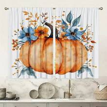 2PCS Artistic Pumpkins And Flowers Print Light Sheer Curtains,Semi-Sheer For Privacy Protection. Easy Rod Pocket Installation, Quick-Dry,Fade-Resistant After Washing, Lightweight And Washable. Ideal For Home, Room And Kitchen Decor & Space Dividers. - Multicolor - View 11