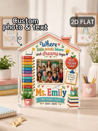 1pc Personalized Teacher Photo Acrylic Block, Custom Class Picture Student Names Gift, Teacher Appreciation Gift,End Of Year Classroom Keepsake Decor,Best Teacher Ever,Elementary Grade Teacher Keepsake Gift,Back To School,Where Little Minds Bloom