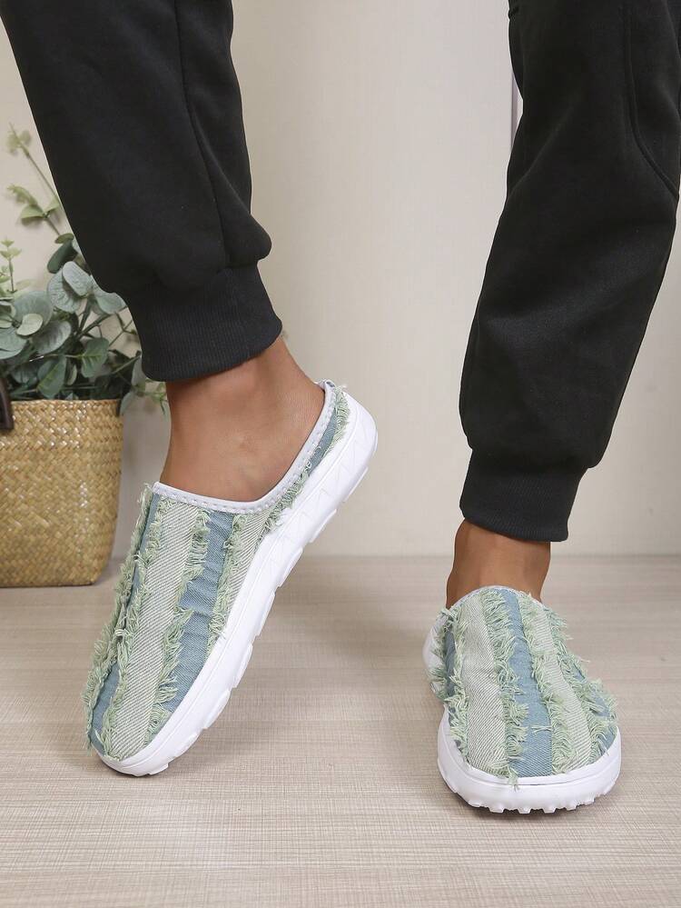 Men's Athletic Shoes Large Mesh Breathable White Slip-On Slouchy Shoes Closed Toe Half-Slipper Versatile Lightweight Daily Wear Casual Shoes Unisex Couple Shoes - Green - View 3