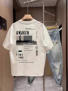 Men's Versatile Short-Sleeved Crew Neck T-Shirt, Casual Summer Print, Popular Item. - 白色 - 查看 1