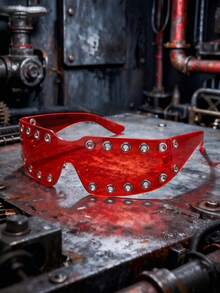Lunettes décoratives sans monture punk sombres à rivets, style mode street Y2K millénaire hot girl tech, lunettes de mode punk européen et américain pour pose de fête, design bicolore contrasté, lunettes de mode street hip-hop pour fête et festival de musique - Multicolore - Voir 8