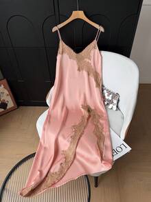 Vestido de tirantes finos con ribete de encaje rosa casual y elegante para mujer GMFP, verano/otoño, uso diario, vacaciones, Halloween, Navidad - Carne - Ver 7