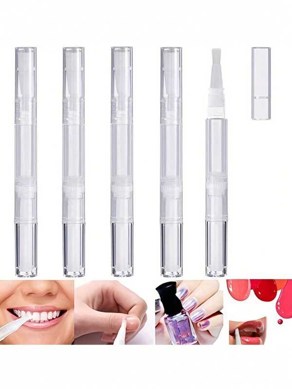 3/5/6/10/15pcs 0.17oz Clear Twist-Up Nail Polish Applicator Tubes With Brush, Empty Nail Polish Pens, Eyelash Growth Serum Tubes, Lip Gloss Containers