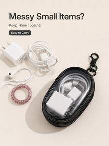 1/2pcs Portable Mini Transparent Zipper Storage Bag With Keychain, Clear Cable Organizer Pouch For Charger, Earbuds, Cables, Keys, Coins And Small Electronic Accessories, Travel Essential - Multicolor - View 3