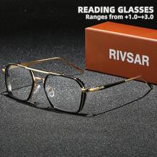 Rivsar Unisex Reading Glasses, New Polygon Double-Bridge Metal Rim Bifocal Glasses, High-Definition Eye Protection, Long-Term Wear Without Dizziness, Reading/Sewing/Business/Office/Elegant/Daily Wear Prescription Glasses For Men & Women, Lightweight Spring-Hinged Frame, Suitable For Sports Anti-Slip, Computer Comfortable Reading, Anti-Eye Fatigue Reading Glasses, Convenient Carry Design Fits All Face Shapes, Luxury Brand Designer Glasses, Holiday Gifts, Gifts For Parents, Halloween, Valentine's Day, Christmas, Glasses, Women's Reading Glasses - Transparent - View 1
