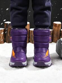 Kids' Winter Thick Padded Easy On/Off Hook And Loop Outdoor Snow Boots For Boys And Girls - Purple - View 3