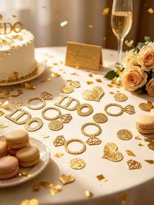100/200件/組 金色亮粉婚禮紙屑，印有「I Do」文字、鑽戒圖案與心形圓片，適用於婚禮派對、求婚、新娘婚前派對、週年慶祝、桌面裝飾與拍照道具 - 金色 - 查看 6