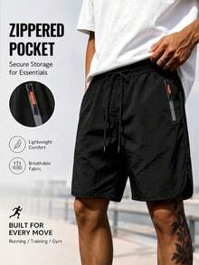 極簡 CleanFit 風格男士短褲，夏季側拉鍊口袋開衩鬆弛版百慕達短褲，百搭日常通勤、約會、購物、運動與健身 - 黑色 - 查看 6