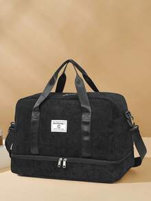 Unisex Solid-Color Travel Bag With Zipper And Separate Multifunctional Compartment For Shoes, Travel Suitcases, Laptop, Lightweight - 黑與白 - 查看 12