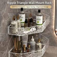 Scaffale da bagno trasparente con effetto increspature d'acqua, mensola angolare triangolare da parete senza foratura per toilette e bagno - trasparente - Visualizzare 1