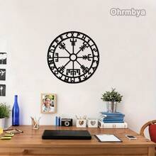 OHRMBYA Arte de Pared Brújula Vikinga - Decoración de Metal Estilo Bohemio, Diseño Intrincado de Runas Nórdicas, Duradero y Resistente a la Intemperie, Adecuado para Uso en el Hogar y la Oficina, Interior y Exterior, Decoración de Pared de Metal - A - Ver 3
