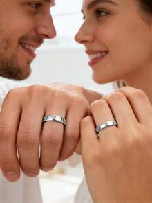 4pcs/Set Minimalist Fashion Stainless Steel Men's Wedding Rings, Couple Rings, Men's & Women's Wedding Rings/Engagement Rings/Vow Rings/Promise Rings Jewelry - Four-piece Set - View 5
