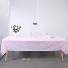 1 Set Rectangular Tablecloth And Table Skirt, PEVA Plastic Oil-Proof, Waterproof, Stain-Resistant, Wedding Party Decoration Set - Pink - View 6