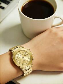 Guess Sport Women's Chronograph Watch, Gear Bezel, 24-Hour Date Display, Mineral Crystal, 30m Water Resistant GW0465L1 - Gold - View 4