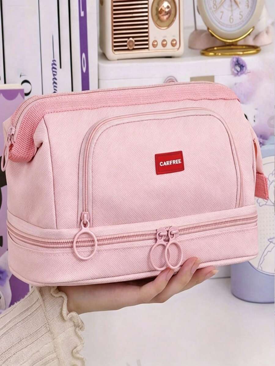 1 buah Kotak Pensil Dua Lapis, Tas Pena Multifungsi Kapasitas Besar. Tas Alat Tulis dengan Banyak Kompartemen, Cocok untuk Menyimpan Perlengkapan Kantor, Alat Belajar, Perlengkapan Sekolah, dan Perlengkapan Meja Kantor.