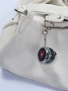1pc Metal Keychain With Portable Makeup Mirror, Y2K Style Bag Charm, Sweet & Cool Fashion Pendant - Black - View 5