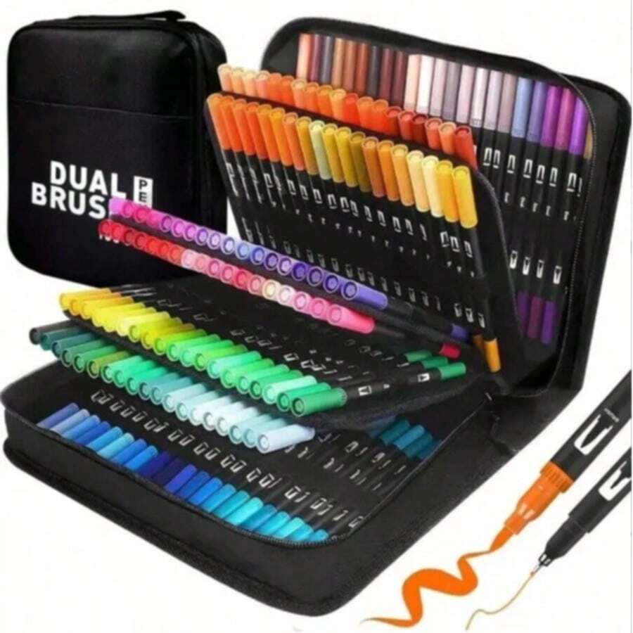 120/72/60/36/24 Colors Dual-Tip Markers - Colorful Watercolor Pens Art Pens Fine Line Calligraphy Pens - Adult Coloring Painting Doodle Art Markers - Premium CD Packaging