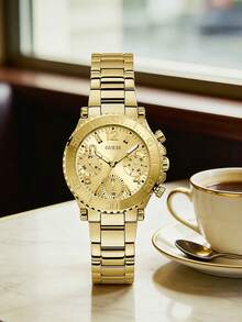 Guess Sport Women's Chronograph Watch, Gear Bezel, 24-Hour Date Display, Mineral Crystal, 30m Water Resistant GW0465L1 - Gold - View 2