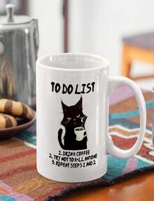 Charming Black Ceramic Coffee Mug With Humorous To-Do List Design - Dishwasher Reusable Drinkware Coffee Tea - Funny Ide - Blanco - Ver 1