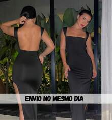 Vivi Long Dress For Party Wedding Graduation Simple Mesh Backless Asymmetrical Side Opening Wedding Evening Birthday Party Formal And Evening - 黑色 - 查看 1