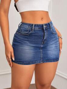Falda mini ajustada de cintura alta con múltiples cortes, bordes deshilachados, bolsillos funcionales y dobladillo asimétrico, disponible en varios tonos con elasticidad - Neblina azul - Ver 3