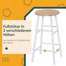 3-Piece Bar Table And Chair Set, Dining Table With 2 Bar Stools, Dining Set, Kitchen Table And Chairs, High Table And Bar Stools With Storage Shelf, MDF Panels, Steel, White And Oak, 80 X 50 X 90 Cm - White - View 6