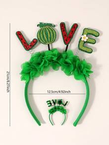 1pc Watermelon Floral Letter Headband,Green Hairband,Summer Watermelon Theme Party Headband,Cute Hair Accessory For Girls Teens - Multicolor - View 6