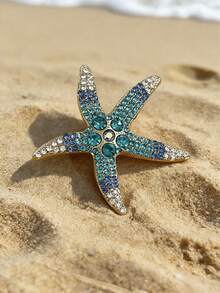 1pc Fashionable Vacation Style Heavy Rhinestone Starfish Seahorse Marine Life Brooch, Beach Holiday Accessory Gift For Best Friend - Multicolor - View 4