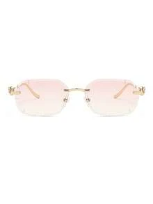 1 paire de lunettes de mode pour femmes, monture fine en métal léger, sans monture, style géométrique, luxe - Comprimés à double poudre - Voir 3