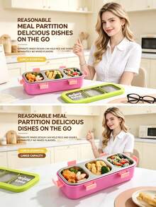 Kotak Bekal Bento Minimalis dari Baja Tahan Karat 304 dengan Kompartemen, Garpu dan Sendok, Kotak Makan Siang untuk Microwave - MultiWarna - View 2