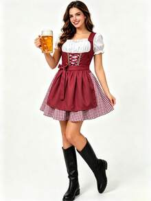 Carnival German Beer Festival Costume Munich Bavarian Dirndl Maid Dress Pastoral Farm Dress Red Fall - Red - View 10