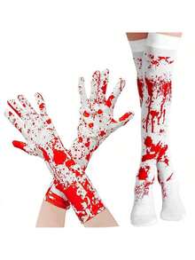 5pcs/Set Dekorasi Pesta Halloween: Sarung Tangan Berdarah, Kaos Kaki Bermotif Darah, Celemek, Perlengkapan Kostum Cosplay - MultiWarna - View 2