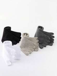 5 Pairs Five-Finger Socks, All-Season Black & White Split-Toe Socks, Sweat-Absorbing, Breathable, Odor-Resistant, Mid-Calf Sports Socks - Multicolor - View 5