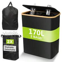 OrdoVault Set 3 Buah Tempat Sampah Daur Ulang 36,98 Galon dengan 2 Kantong yang Dapat Digunakan Kembali, Keranjang Penyimpanan Multifungsi, Kapasitas Besar, Dapat Dilipat, Cocok untuk Botol, Kaca, Kertas, Plastik, dan Logam, Tempat Sampah/Keranjang Cucian Persegi Panjang Modern - MultiWarna - View 19