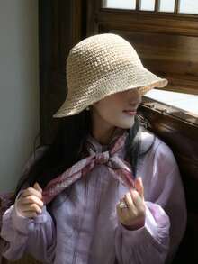 1pc Women's Vacation Style Summer Sun Protection Straw Bucket Hat, UPF 50+ Sun Hat, Suitable For Daily Outdoor Wear And Beach Travel Photography - A - View 9