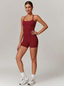 OMEWEE Conjuntos de yoga para mujer,sujetador deportivo con tiras sin espalda y leggings sin costuras, conjuntos deportivos a juego para correr - Rojo 1 - Ver 3