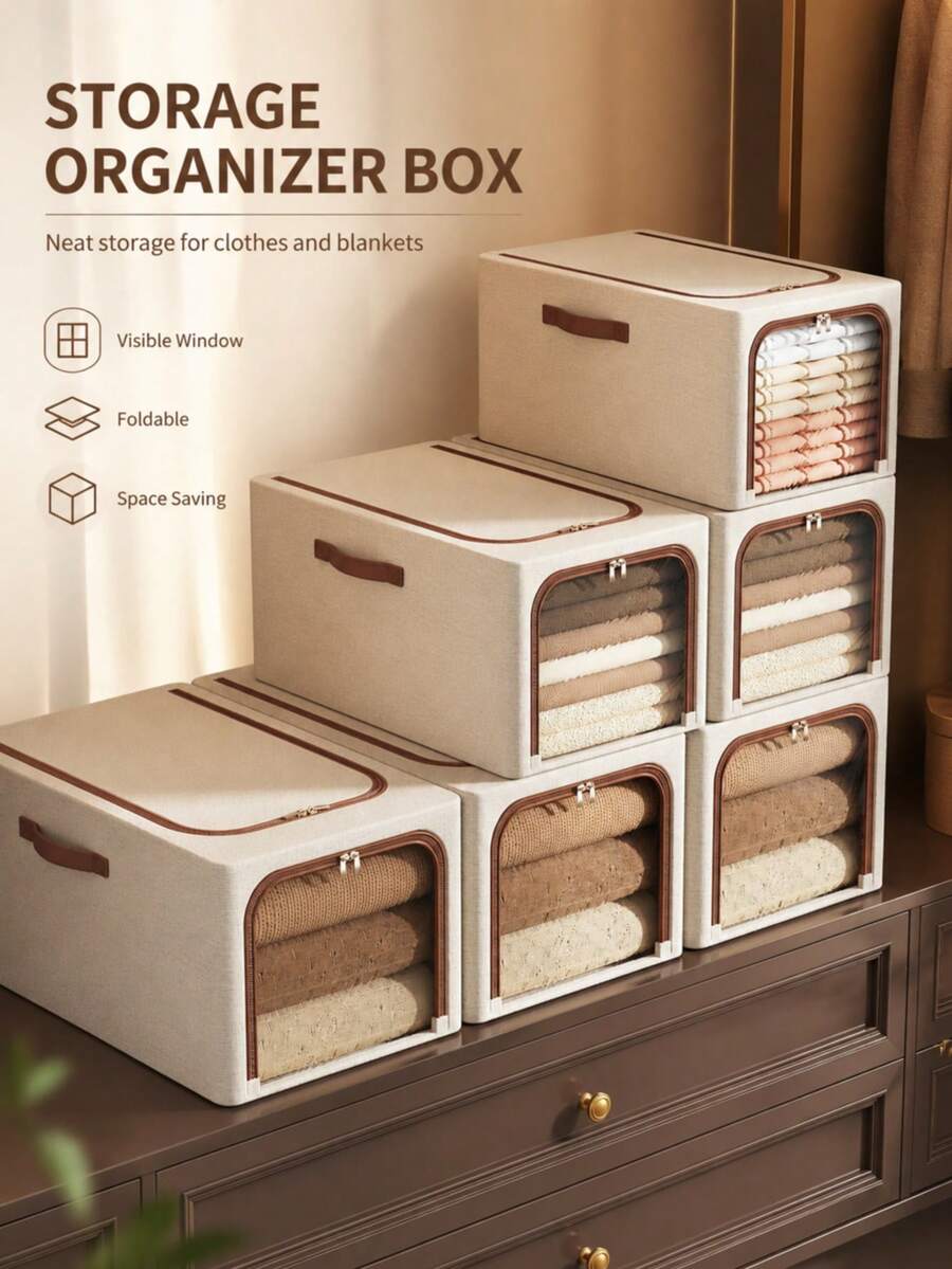 Foldable Storage Box, Dust-Proof Clothes And Bedding Storage Box, Storage Box With Zippered Lid, Storage Box With Handles, Foldable Storage Box With Lid, Space-Saving, Durable, Large Capacity, Equipped With Faux Leather Handles, Easy To Carry, Can Be Used As Clothes Storage Box Or Wardrobe Storage Box, Suitable For Storing Bedding, Fabrics, Clothes And Bedding, Can Be Used For Dorms, Outdoor Yards, Back To School Season