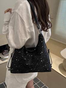 2025 Fashion Matte Solid Color Punk Rivet Commuter Tote Bag Minimalist Niche Underarm Bag Stylish Large Capacity Shoulder - Black - View 2