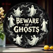2D Flat Ghost Pattern Round Wooden Decorative Sign, Waterproof & Durable, Halloween Party Scene Decor, Printed With Cute Ghost Text, Home Office Bar Multi-Holiday Hanging Ornament - Black - View 8