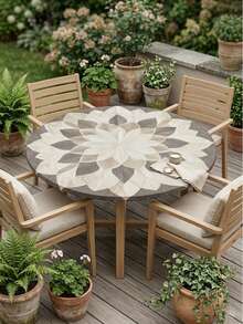 1pc Magic Art Round Tablecloth, White Lotus Mandala Pattern Design, With Elastic Edge, Polyester Fiber Tablecloth, Round Dining Table Decor Tablecloth, Suitable For Celebrations, Weddings, Outdoor Activities And Dining - Multicolor - View 8