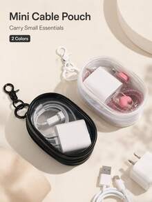 1/2pcs Portable Mini Transparent Zipper Storage Bag With Keychain, Clear Cable Organizer Pouch For Charger, Earbuds, Cables, Keys, Coins And Small Electronic Accessories, Travel Essential - Multicolor - View 2