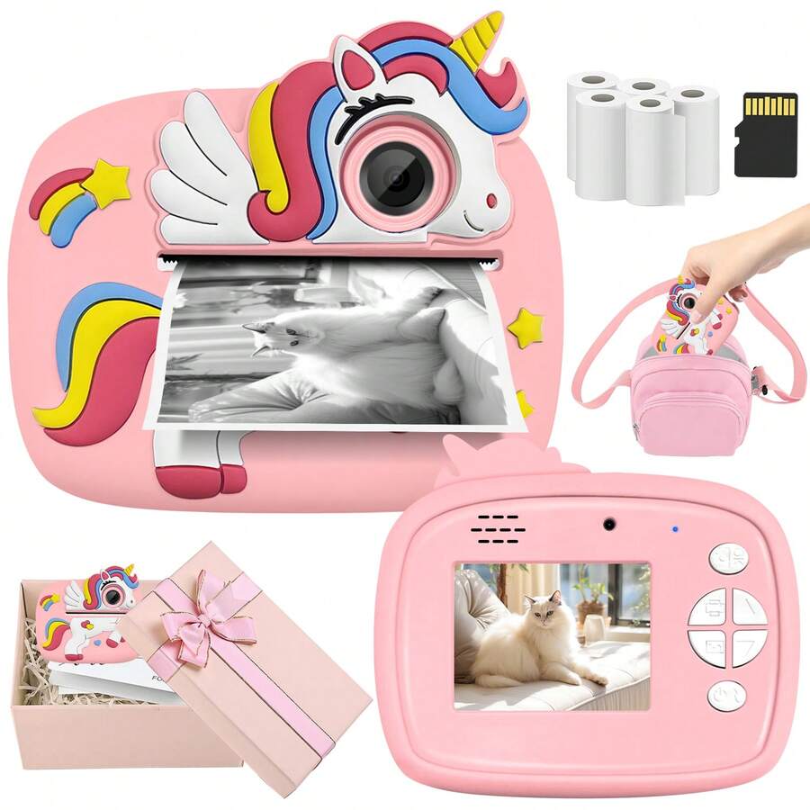 Kids Instant Print Camera, 2.3-Inch Screen, With Fun Frame Stickers, Instant Print Dual Lens Digital Camera Toy, Ideal Christmas Birthday Gift, Portable Travel Toy, Suitable For 3-12 Years Old Boys And Girls Christmas Birthday And New Year Gift