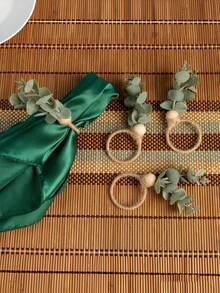 1/6/12pcs/Set Napkin Rings, Rustic Farmhouse Style Napkin Rings, Eucalyptus Napkin Rings, Wooden Napkin Rings, Bohemian Green Leaf Napkin Rings, Suitable For Spring/Summer, Thanksgiving, Christmas, Bridal Shower, Wedding Table Decor - Multicolor - View 8