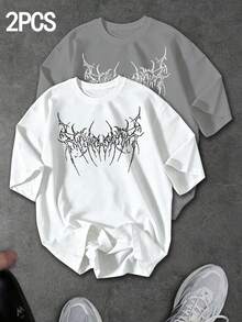 Sport MetroGents Men's Short Sleeve Thorn Print Sports T-Shirt, Summer Graphic Tees With Horror Designs, Band Tees, Custom Tees, Cam - Putih 3 - View 1