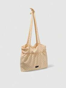 Dedoo Bolso de lona con estampado de lunares, bolso de hombro plegable para estudiantes con diseño de cordón con volantes en forma de nube - Amarillo - Ver 8
