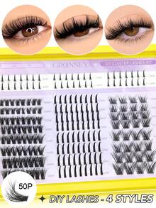 GROINNEYA 4 Styles Mixed Tray Individual Lashes Manga Eyelash Clusters With Bottom Lash Clusters To DIY Voluminous 5D Faux Mink Lashes Fuzzy Lash Tip Single Cluster Eyelashes For Extension,Winged End Eye Elongated,Suitable For Daily And Date,Featival - C - View 13