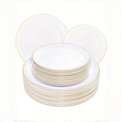 Bộ 25/10 đĩa viền vàng trắng, đĩa ăn tái sử dụng 7.5 inch/10.25 inch, khay đựng thực phẩm, đĩa đựng trái cây và đồ ăn nhẹ, đĩa tráng miệng và salad, khay đựng phô mai và kẹo, bộ đồ ăn đa năng cho tiệc, đám cưới, sinh nhật, dã ngoại, sự kiện lễ hội, dễ làm sạch và bền, phù hợp cho bày trí bàn ăn sang trọng tại nhà và sự kiện