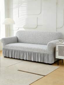1PC Fleece Fabric Anti-Slip Elastic Decorative Sofa Cover Jacquard Pattern Carved Tail Design Light Gray Pet-Proof Dust-Proof Sofa Cover Suitable For 1/2/3/4 Seater Sofa All Seasons - Light Grey - View 8